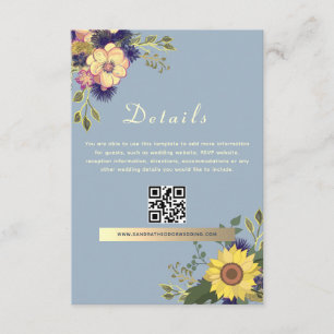 Carte D'accompagnement Code QR des détails de mariage Bohème Bleu Poussié