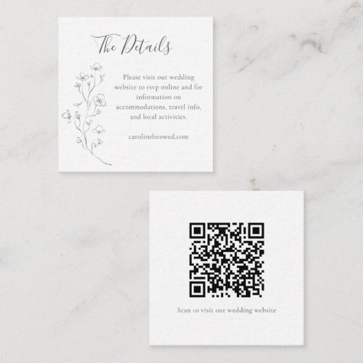 Carte D'accompagnement Code QR des détails de mariage d'art de ligne flor (Devant / Derrière)