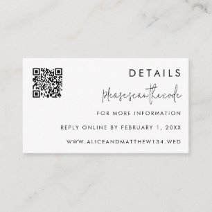 Carte D'accompagnement Code QR des détails de mariage de script minimalis