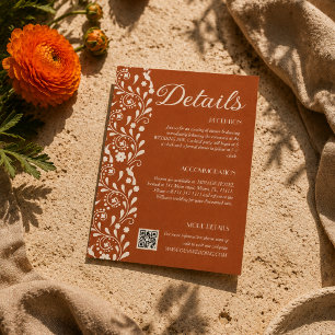 Carte D'accompagnement Code QR des détails de mariage floraux en terre cu