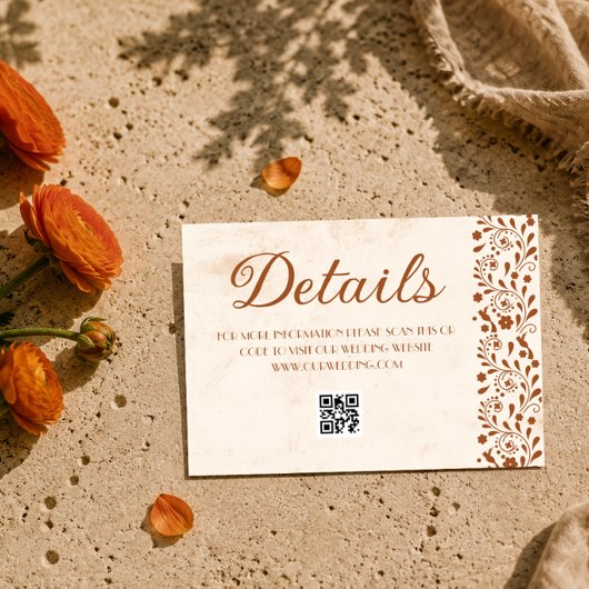 Carte D'accompagnement code QR des détails de mariage mexicain beige