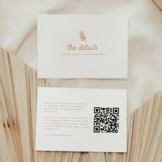 Carte D'accompagnement Code QR des détails de mariage neutre moderne