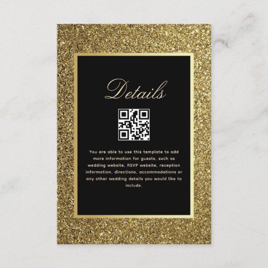 Carte D'accompagnement Code QR des détails de mariage Noir et Or (Devant)