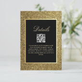 Carte D'accompagnement Code QR des détails de mariage Noir et Or (Debout devant)