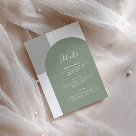 Carte D'accompagnement Code QR des détails du mariage avec une arche vert