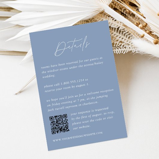 Carte D'accompagnement Code QR des détails du mariage bleu côtier