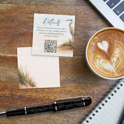 Carte D'accompagnement Code QR des détails du mariage Egret Boho Côté Mer