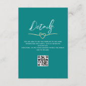 Carte D'accompagnement Code QR des détails du mariage sarcelle (Devant)