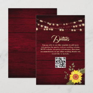 Carte D'accompagnement Code QR des détails du mariage Sunflower