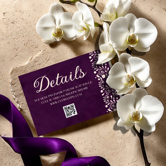 Carte D'accompagnement Code QR des détails du mariage violet mexicain