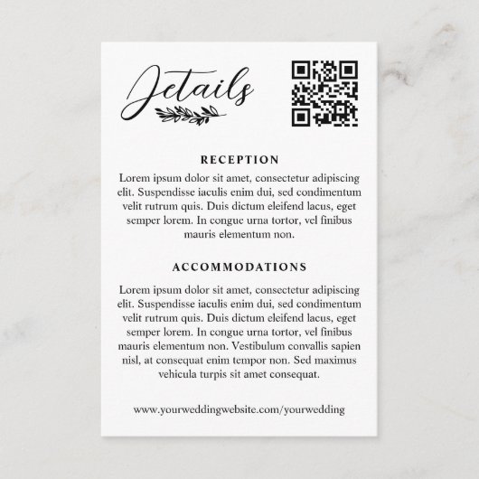 Carte D'accompagnement Code QR des détails élégants de mariage avec une b (Devant)