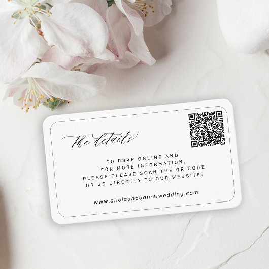 Carte D'accompagnement CODE QR détails de site web de mariage moderne élé