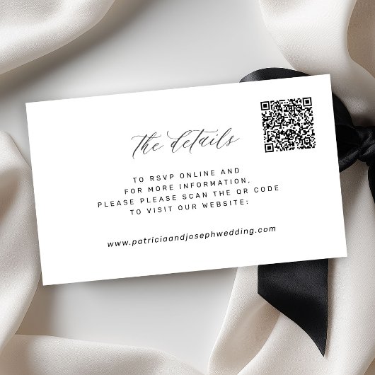 Carte D'accompagnement CODE QR détails de site web de mariage simple élég