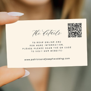 Carte D'accompagnement CODE QR détails de site web de mariage simple et é