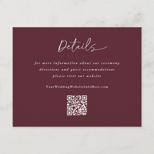 Carte D'accompagnement Code QR détails écriture manuscrite moderne mariag (Devant)