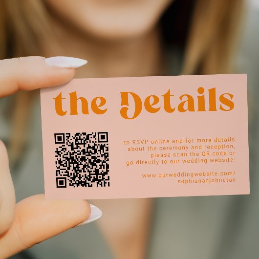 Carte D'accompagnement Code QR détails mariage rétro RSVP site web