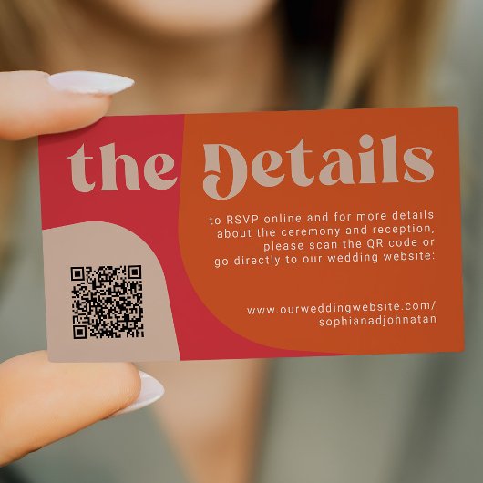 Carte D'accompagnement Code QR détails mariage rétro RSVP site web