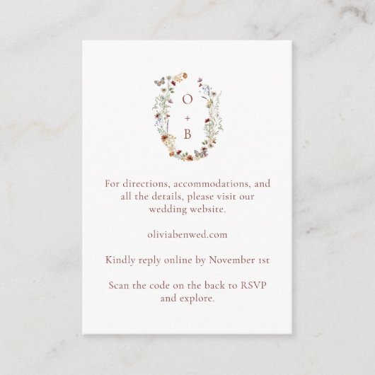 Carte D'accompagnement Code QR d'insertion de détails de mariage à monogr (Devant)