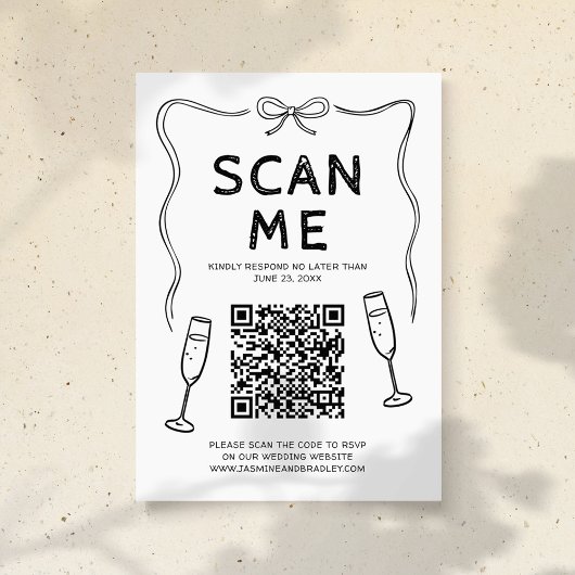 Carte D'accompagnement Code QR Doodle de mariage
