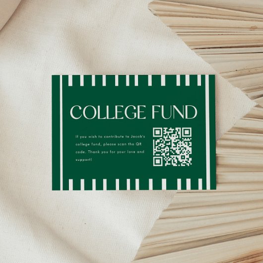 Carte D'accompagnement Code QR du fonds universitaire rayé vert moderne