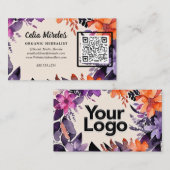 Carte D'accompagnement Code QR du logo floral orange violet enchanté (Devant / Derrière)