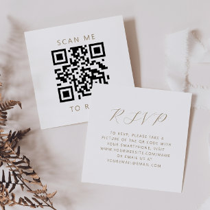 Carte D'accompagnement Code QR du Mariage blanc de script Gold Budget RSV