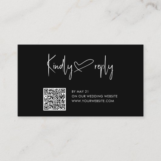 Carte D'accompagnement Code QR du Mariage de coeur de script RSVP (Devant)