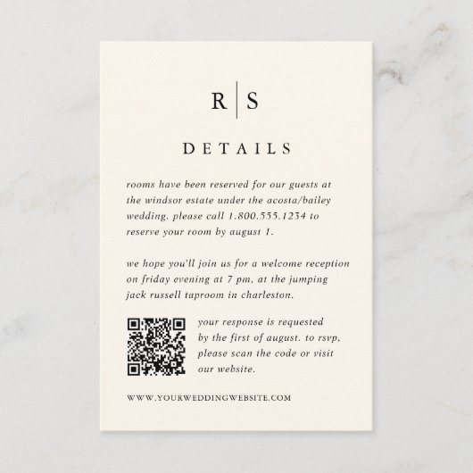 Carte D'accompagnement Code QR du Mariage de monogramme noir et écru (Devant)