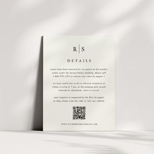 Carte D'accompagnement Code QR du Mariage de monogramme noir et écru