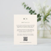 Carte D'accompagnement Code QR du Mariage de monogramme noir et écru (Debout devant)