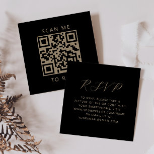 Carte D'accompagnement Code QR du Mariage de script Black Gold Budget RSV