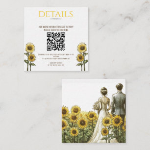 Carte D'accompagnement Code QR du Mariage du couple de tournesol