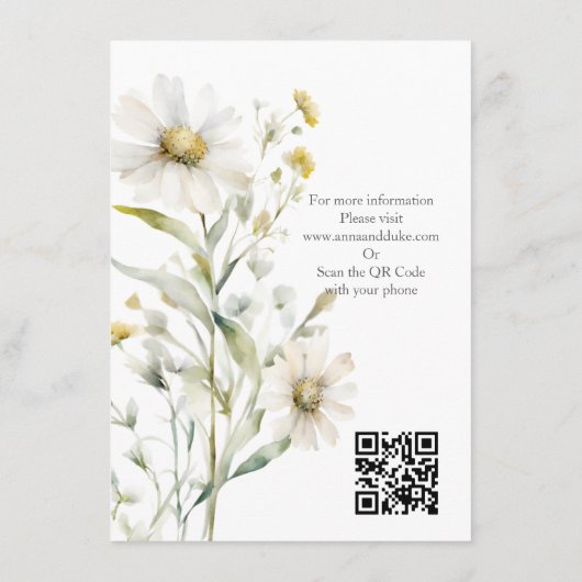 Carte D'accompagnement Code QR du Mariage Fleur sauvage Daisy (Dos)