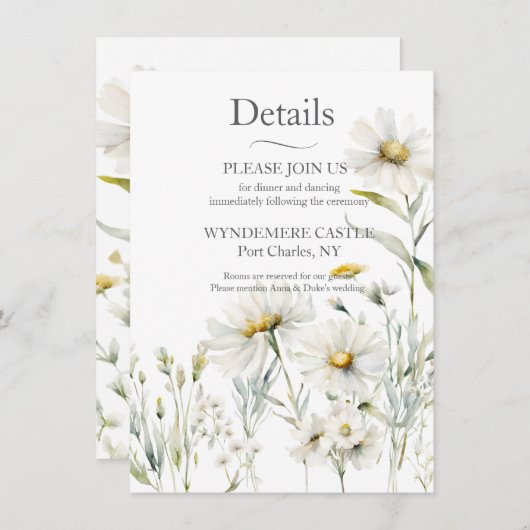 Carte D'accompagnement Code QR du Mariage Fleur sauvage Daisy (Devant / Derrière)