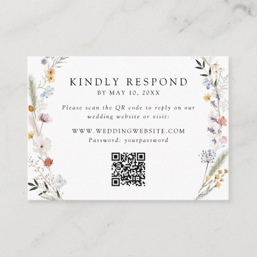 Carte D'accompagnement Code QR du Mariage Fleur sauvage Eart RSVP (Devant)