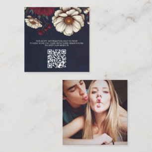 Carte D'accompagnement Code QR du Mariage Floral bleu marine et bourgogne