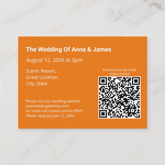 Carte D'accompagnement Code QR du Mariage orange moderne (Devant)