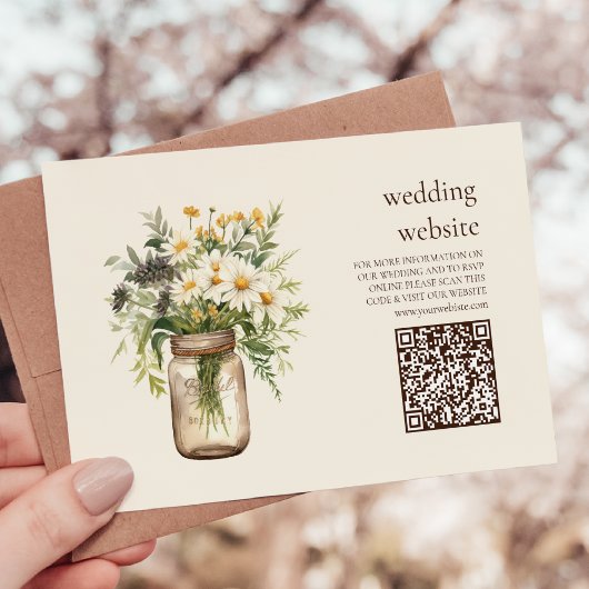 Carte D'accompagnement Code Qr du Mariage rustique Botanical Greenery