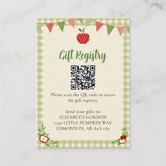 Carte D'accompagnement Code QR du registre de cadeaux de la douche bébé A (Devant)