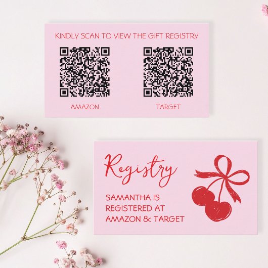 Carte D'accompagnement Code QR du registre de cadeaux de mariage Cherry