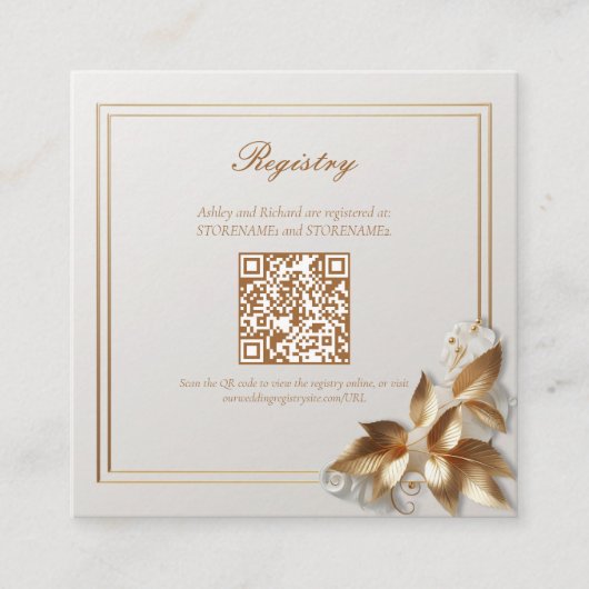 Carte D'accompagnement Code QR du registre de mariage botanique or (Devant)