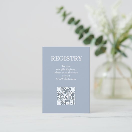 Carte D'accompagnement Code QR du registre de mariage chic bleu (Debout devant)