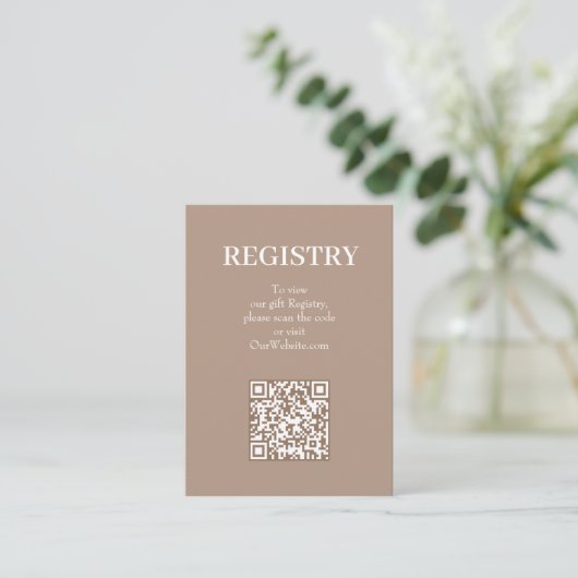 Carte D'accompagnement Code QR du registre de mariage Chic Tan (Debout devant)