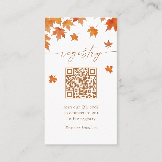 Carte D'accompagnement Code QR du registre de mariage d'automne (Devant)