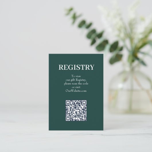 Carte D'accompagnement Code QR du registre de mariage vert émeraude chic (Debout devant)