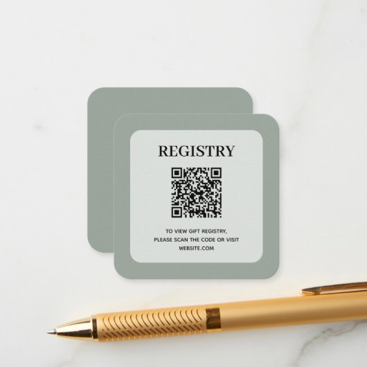 Carte D'accompagnement Code QR du registre de mariage vert sauge (Devant/Arrière en situation)