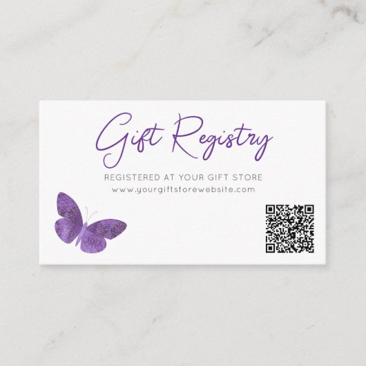 Carte D'accompagnement Code QR du registre des cadeaux papillon (Devant)