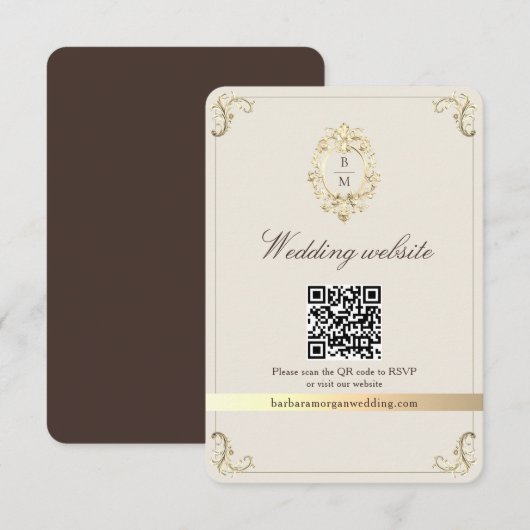 Carte D'accompagnement Code QR du site Web de mariage baroque marron choc (Devant / Derrière)