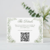 Carte D'accompagnement Code QR du site Web de mariage botanique vert saug (Debout devant)