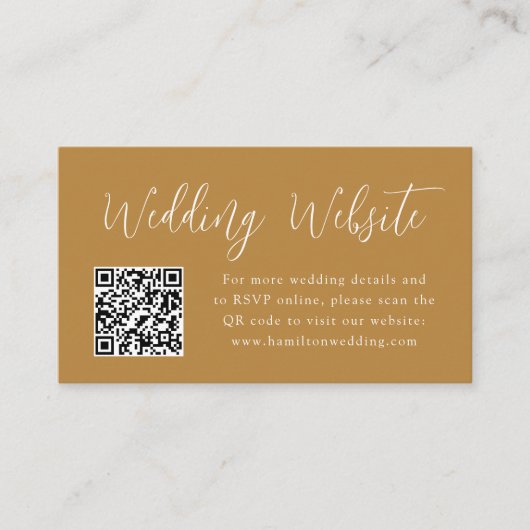 Carte D'accompagnement Code QR du site Web de mariage Simple Script Ochre (Devant)